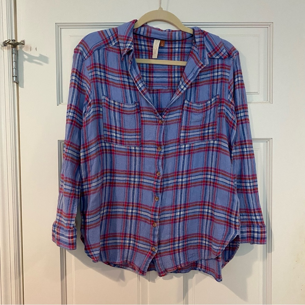 Pilcro Blue and Red Plaid Women's Top
